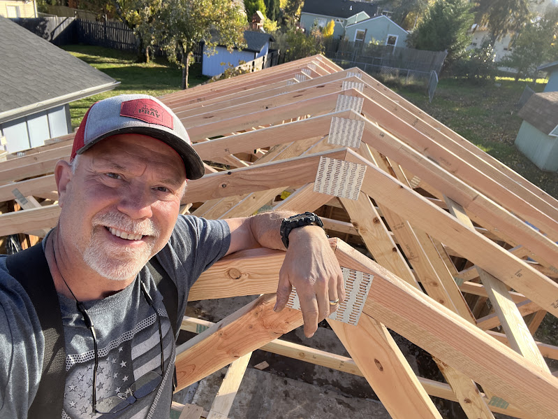 Chris working on roof framing